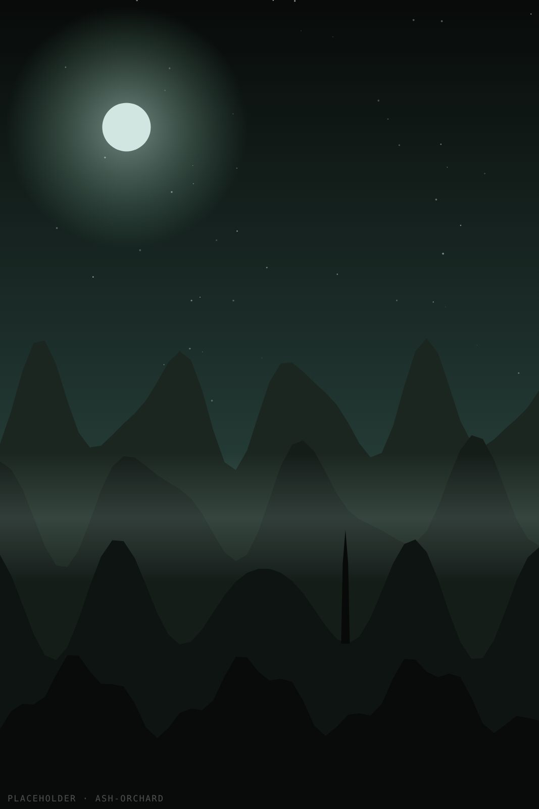 A bare orchard under a pale moon